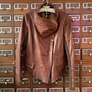Danier Funnel Neck Asymmetric Collar Leather Jacket Knit Size Small